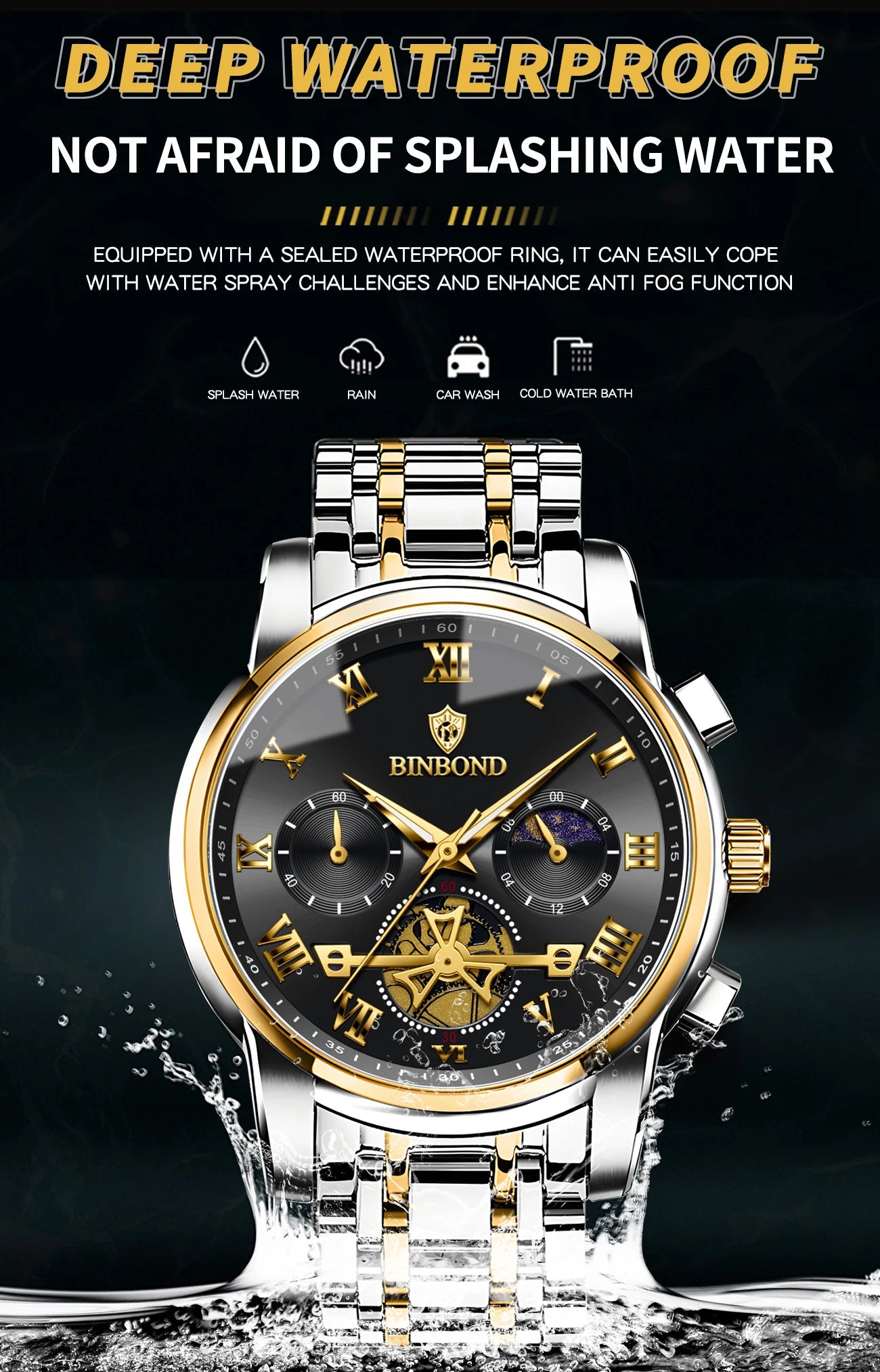 BINBOND Chronograph Men's Watches Accurate Quartz Watch For Men Luxury Luminous Waterproof StopWatch Durable Reloj
