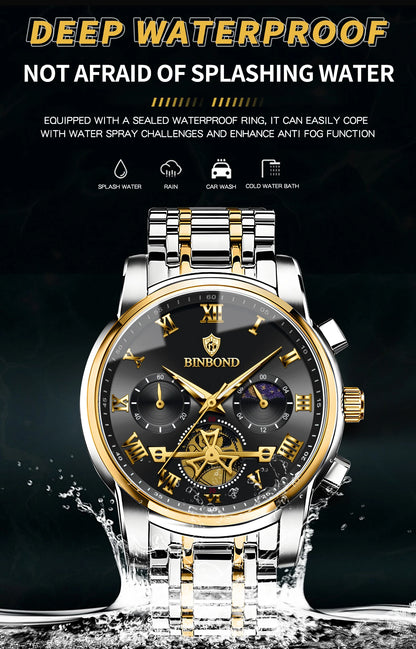 BINBOND Chronograph Men's Watches Accurate Quartz Watch For Men Luxury Luminous Waterproof StopWatch Durable Reloj