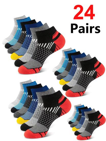 12Pairs High Qualit Athletic Socks Men's Ankle Socks Running Cyclling Waist Honeycomb Design And Firm Sports Leisure Socks Gifts