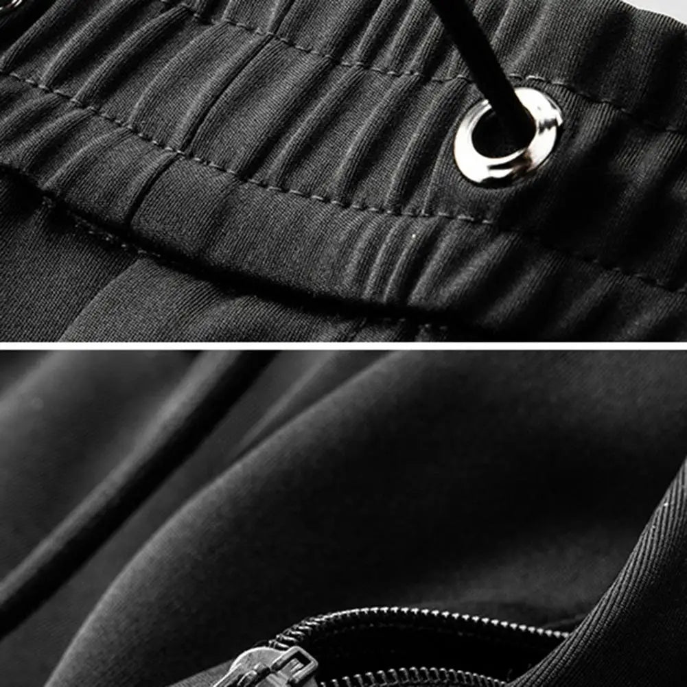 Men Casual Pants Loose Straight Drawstring Elastic Waist Business Pants Solid Color Breathable 2 Side Pockets Sports Trousers