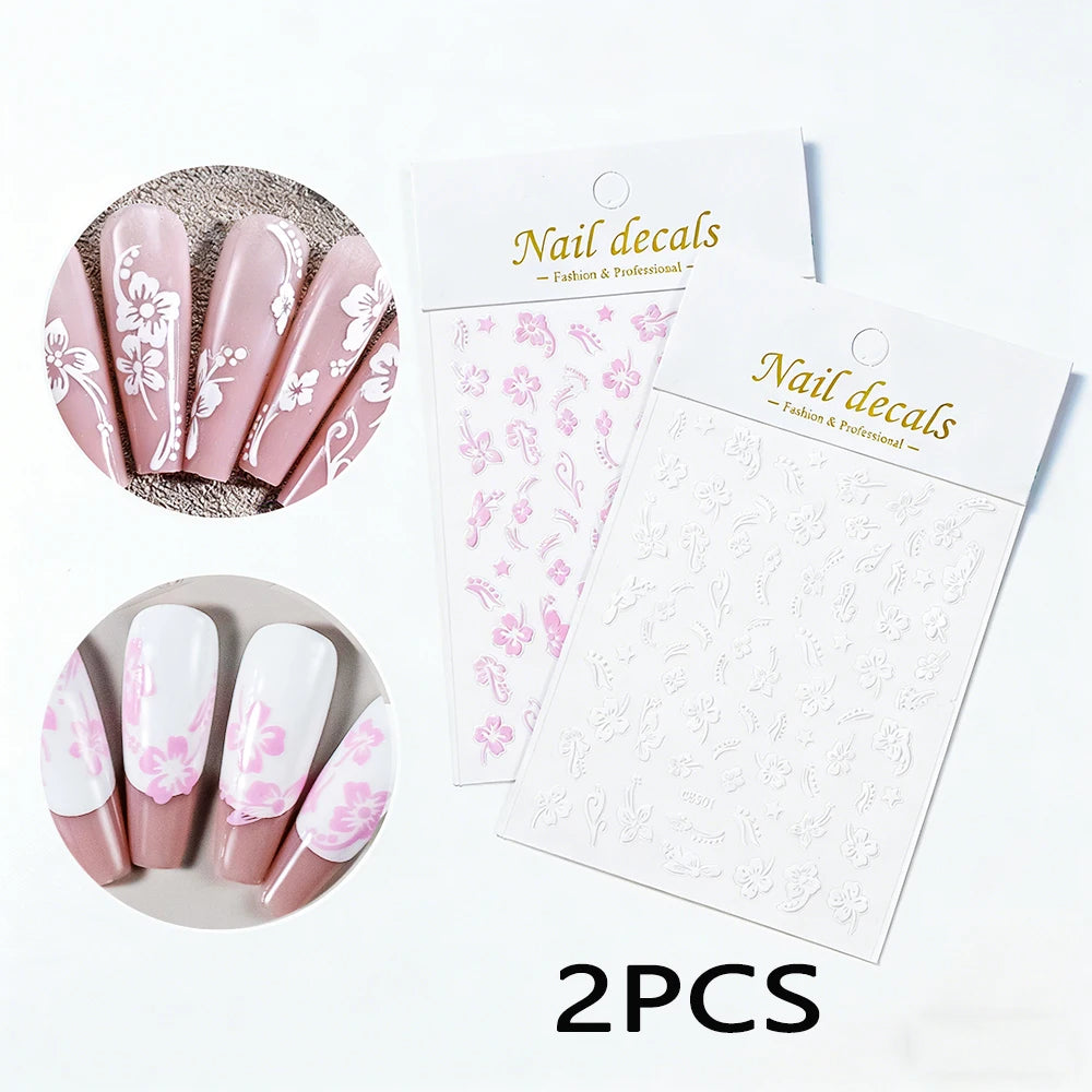 1pc 3D Hibiscus Flowers Nail Sticker White Black Flower Petals Adhesive Decals Pink Golden Floral Slider For Nail Art Decoration