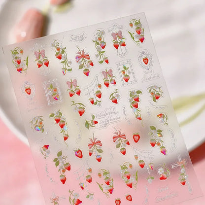 Juicy Red Jelly Tomato Nail Art Sticker Cute Bowknot Glitter Star Kawaii 5D Fruit Self Adhesive Nail Art Decals for Summer DIY