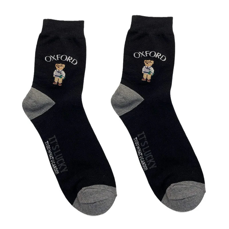Good Quality Cartoon Gentleman Bear Men's Socks Cotton Harajuku Style Sport Boys Skateboard Novelty Breathable  Christmas Gifts