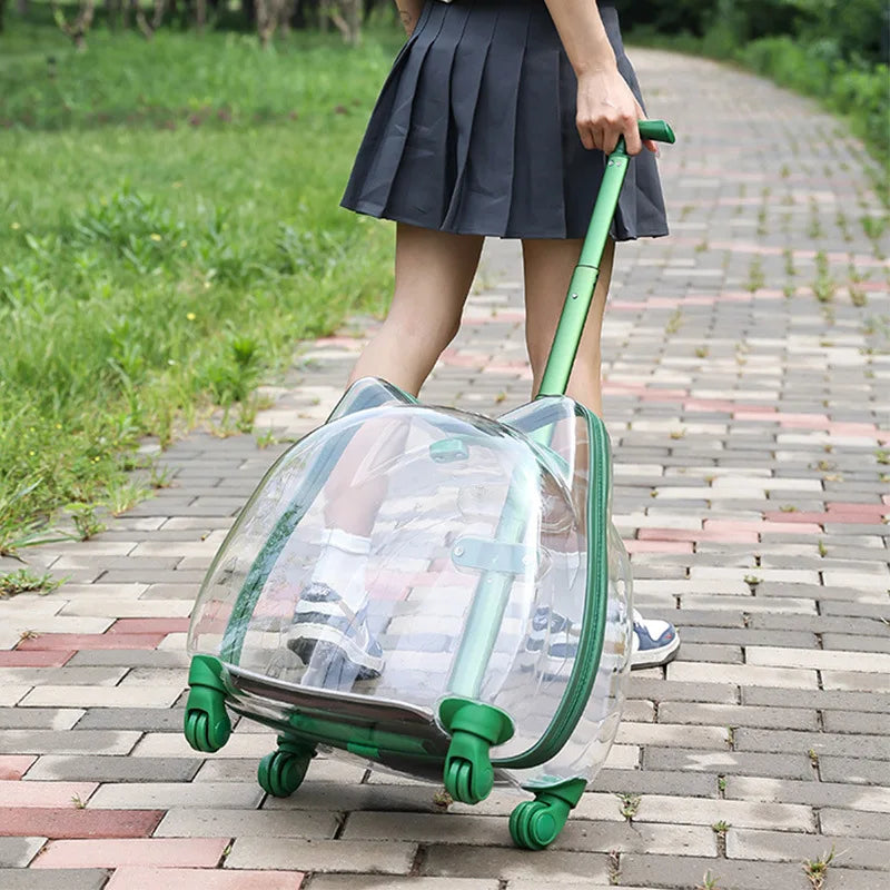 Pet Trolley Case, Fully Transparent Cat Case, Breathable Space Cabin Cat Bag, Outdoor Bag, Portable Small Dog Bag