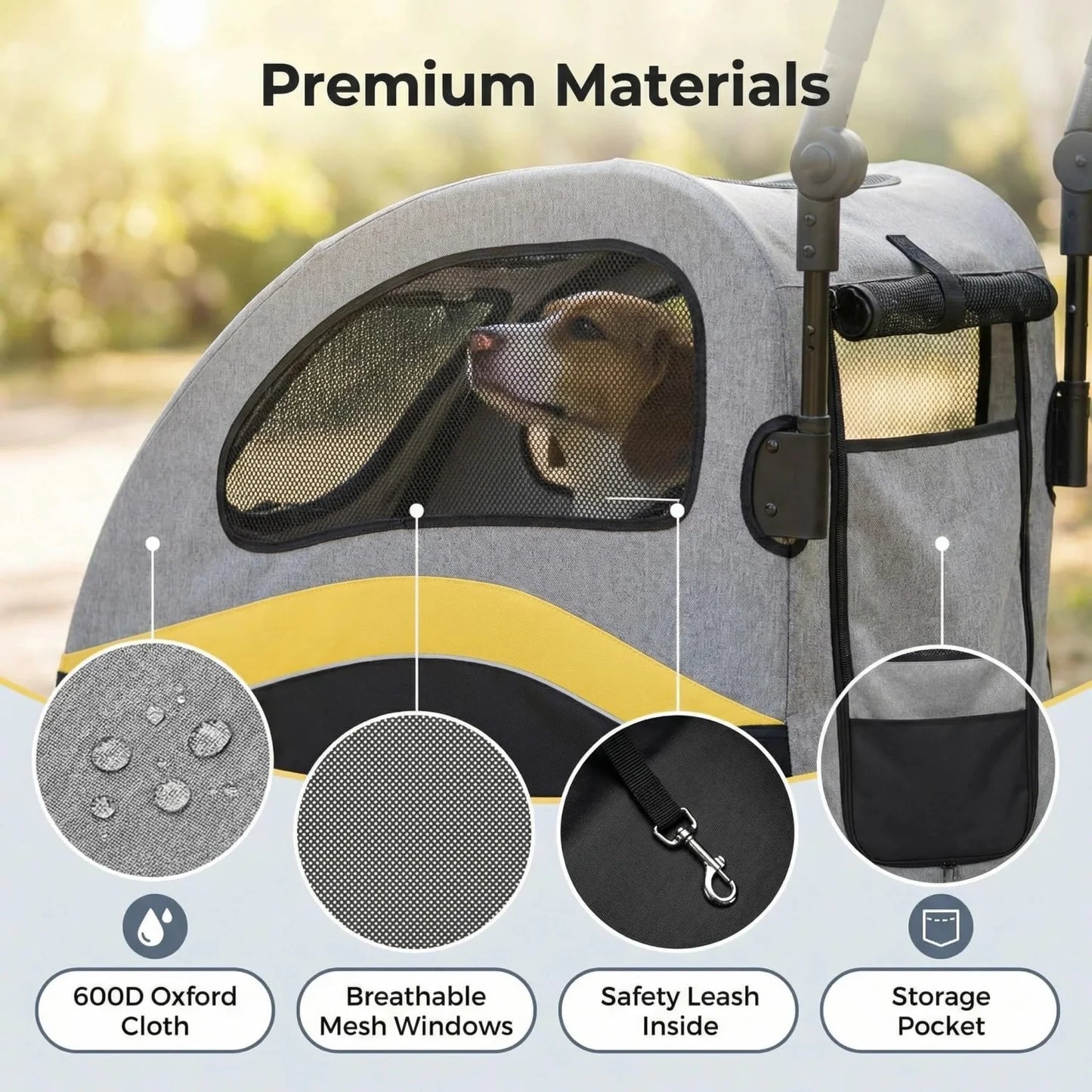 Heavy Duty Pet Wagon & Large Dog Stroller , Collapsible Dog Cart with Adjustable Handle, Breathable Mesh and Storage Pockets