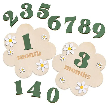 HUA HUA Wooden Baby Monthly Milestone Cards Flowers Double Sides Number Month Girls Boys Newborn Photography Props Accessories
