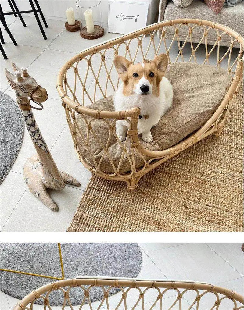 Natural Rattan Artist Pet Bed Weaving Princess Light Luxury Pet Bed Japanese Vintage Pet Products Haustierbett XY40CWC