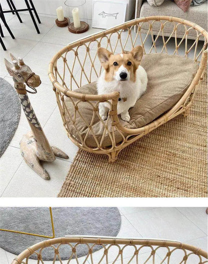 Natural Rattan Artist Pet Bed Weaving Princess Light Luxury Pet Bed Japanese Vintage Pet Products Haustierbett XY40CWC