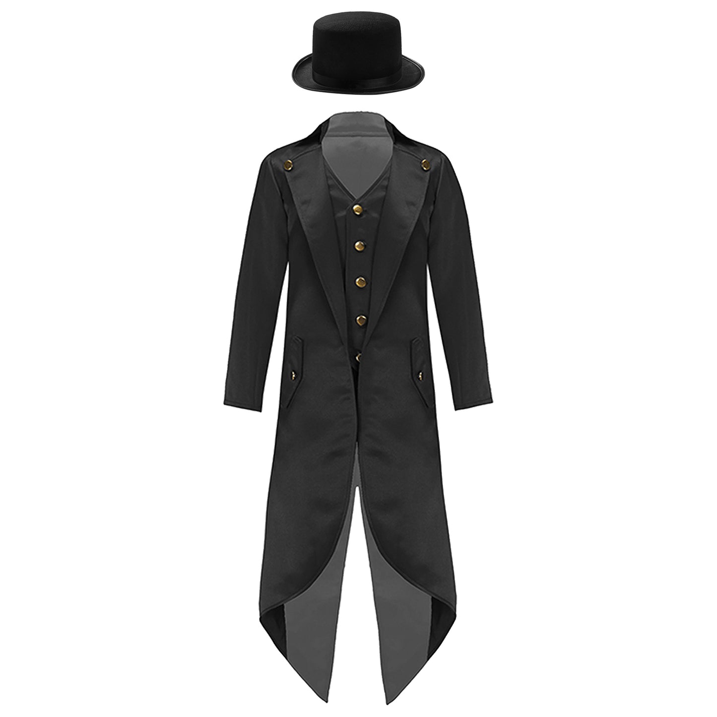 Kids Boys Vintage Steampunk Tailcoat Jacket Halloween Costume Gothic Medieval Clothes Court Uniform Magician Ringmaster Cosplay