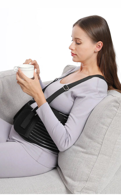 Double Support Back Abdomen Brace Shoulder Strap Lumbar Adjustable Black M-XXL NewSpecial Abdominal Care Belt for Pregnant Women