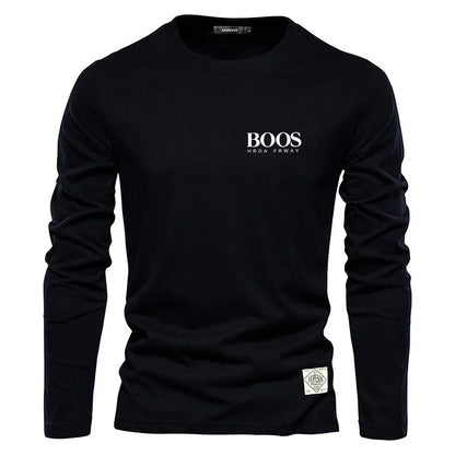 Embroidered 100% Pure Cotton Round Neck Long Sleeved Leisure Sports T-shirt for Men's High-quality Casual Outdoor Sports