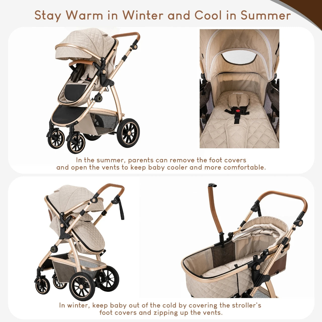 Baby Stroller 3 in 1 Easy Folding Multifunctional Stroller Travel Portable Baby Carriage Safety Seat EU Standard Aluminum Frame