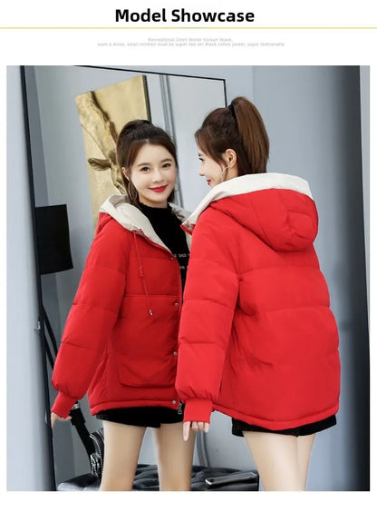 Women's Thickened Cotton Jacket Bread Style Loose Fit Short Coat Winter Outerwear Korean Version Student Friendly Zipper Closure