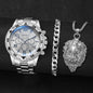 3PCS/Set Fashion Steel Band Men's Watches Arabic Dial Man Business Watches Jewelry Set Relogio Masculino（Box Not Included ）