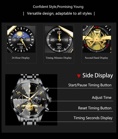 POEDAGAR Luxury High Quality Man Wristwatch Chronograph Stainless Steel Quartz Men's Watches Waterproof Luminous Men Clock Reloj