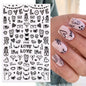 Black and White Love Flowers Line Art 3D Stickers Nail Decals Nail Art Accessories Butterfly Rose Nail Stickers Nail Sliders