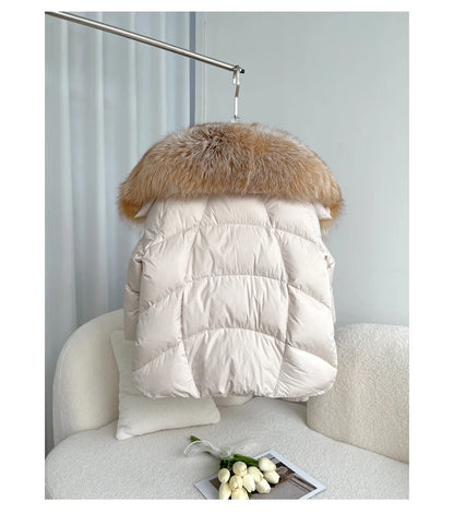 Oversized Winter Warm Real Fox Fur Collar Black Down Coat Women Puffer Outerwear Jackets 2024 Autumn Winter
