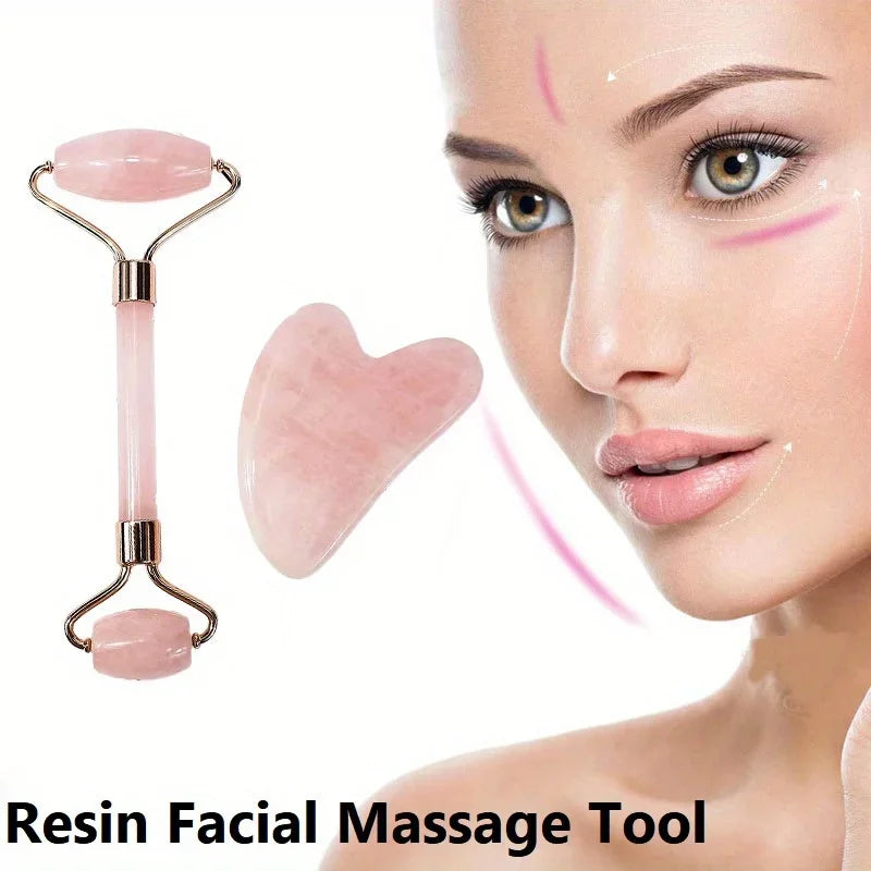 Facial Massage Roller With Gua Sha Stone Multifunctional Massager For Body Eye Acupoint Relief Anti-Aging Daily Skin Care Tools
