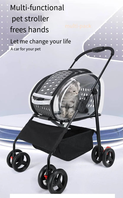 2026 New Pet Stroller 4-Wheel Foldable Jogger for Small Medium Dogs Cats, Lightweight Travel Carrier with Detachable Basket
