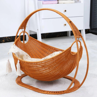 Hanging Bed Basket Plush Cat Bed Stylish Rattan Cat Basket Removable Design Cat Furniture for Living Room Relaxing Pet Haven