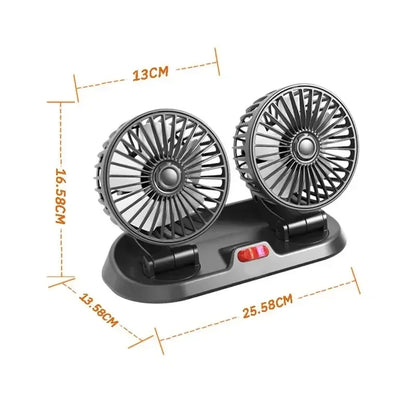 EAFC 5V 12V Car Fan Dual Head Air Cooling Fan 360° Adjustable USB Mini Protable Auto Air Fan Low Noise Car Accessories