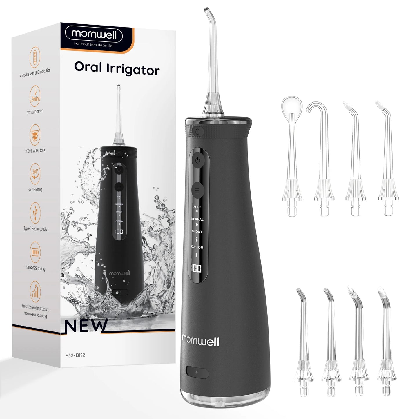 Mornwell F32 Water Floss Oral Teeth Whitening Home Appliance Sonic Water Flosser 260ML Tank Teeth Cleaner Oral Water Jet