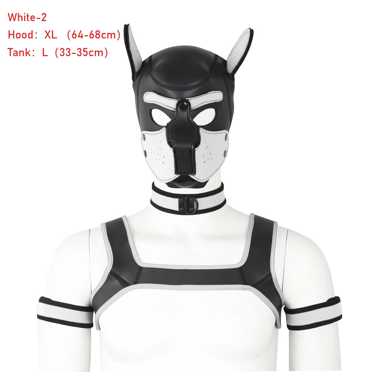 Large Size Puppy Cosplay Neoprene Fetish Hood Mask Kit with Chest Strap Collar Armband Sex Costumes for Bdsm Slave Role Play