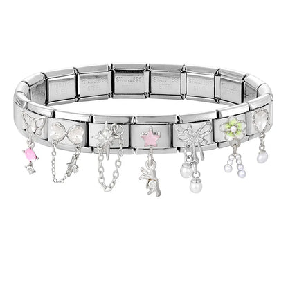New Shiny Zircon Heart Butterfly Flower Star Bow Italian Charm Links Fit 9MM Stainless Steel Bracelet Girls' DIY Making Gift