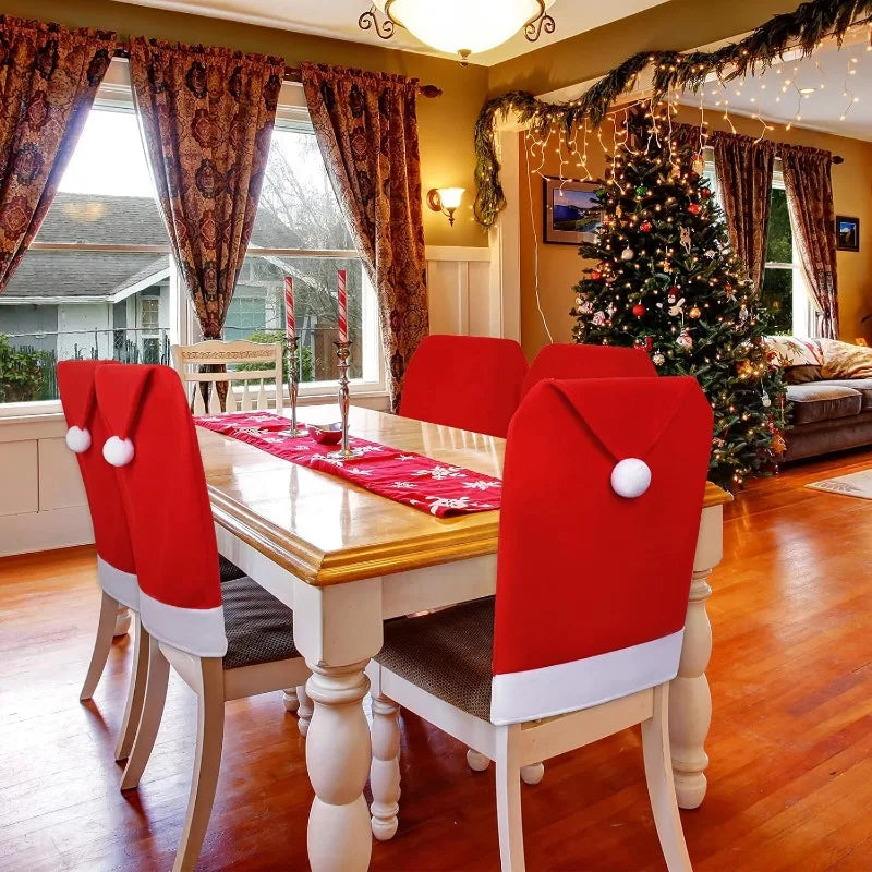 Santa Hat Chair Cover Red Non-woven Chair Back Cover Xmas Table Decoration Dining Chair Protector Christmas Party Supplies