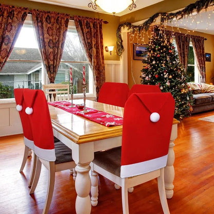 Santa Hat Chair Cover Red Non-woven Chair Back Cover Xmas Table Decoration Dining Chair Protector Christmas Party Supplies