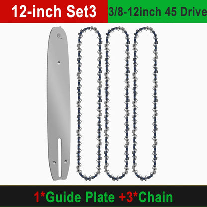 12" Guide Bar & 45 Link Chain Set 3/8"LP Pitch 0.050" Groove Width Rounded Teeth Alloy Chainsaw Components 12 Inch Electric Saw