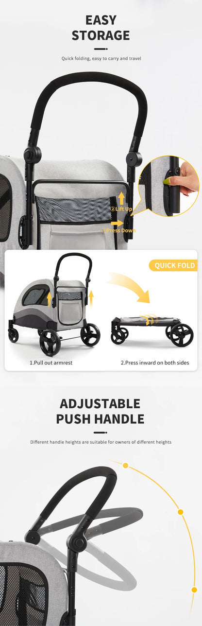 Large 4 Wheel Luxury Jogging Travel Pet Stroller Cosy Handle Dog Strollers Pet Trolley For Large Dog