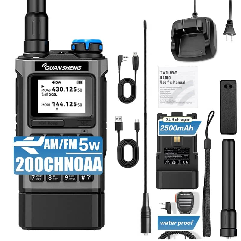 QUANSHENG K1 Air Band Walkie Talkie Wireless Copy Frequency Meter Type-C Charging NOAA Multi-Band Portable Two Way Radio UV