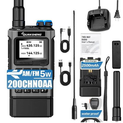 QUANSHENG K1 Air Band Walkie Talkie Wireless Copy Frequency Meter Type-C Charging NOAA Multi-Band Portable Two Way Radio UV