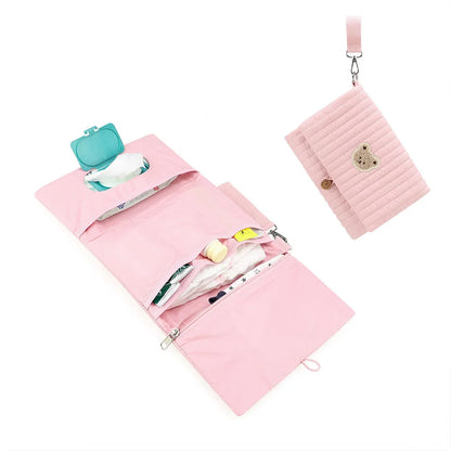 Foldable Hanging Diaper Organizer Bag - Multi-Compartment Essentials Storage Pouch with Wipe Holder & Diaper Pocket