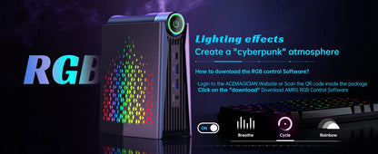 AMR5 Mini PC AMD Ryzen 7 5700U 16GB DDR4 512GB SSD Desktop Computer,WiFi6/BT5.2, 4K UHD, RGB Lights 3 Adjustable Mode Gaming PC