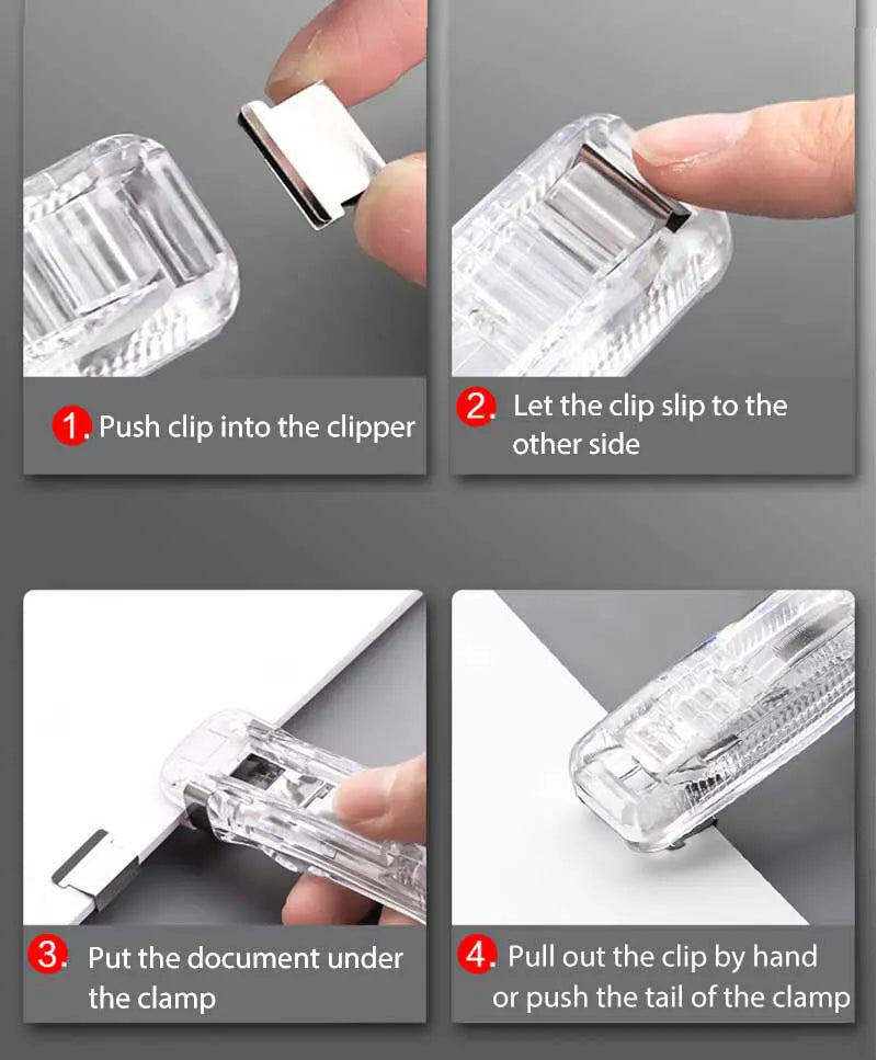 Mini Traceless Reusable Hand Clamp Push Stapler Paper Book File Office School Student Binder Binding Tools Supplies Accessories