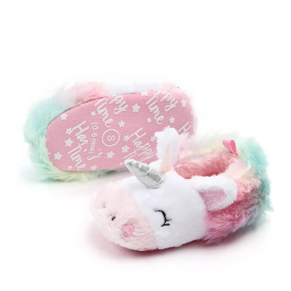 Cute Baby Girl Boy Indoor Warm Cotton Shoes Unicorn Home Slippers Spring Autumn Plush Soft Sole Non-slip Infant Prewalker Shoes