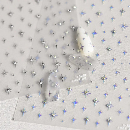 1 piece  5D silver nail stickers metal mini star nail art stickers high quality exquisite decals self-adhesive nail art stickers