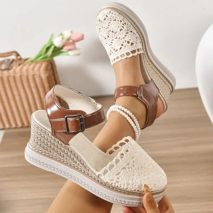 Women Sandals 2025 Summer New Fashion Canvas Wedge Sandals Casual Espadrilles Fashion Platform Woman Sandals Zapatos De Mujer