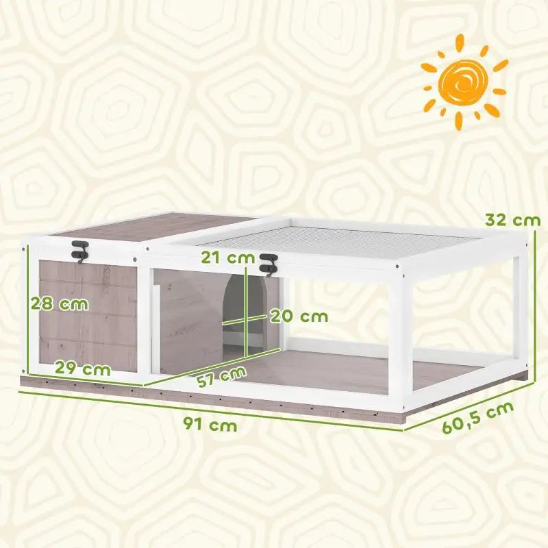 Turtle enclosure 91x60.5x32cm spruce with roof, 2 Zones & folding side walls for reptiles inside
