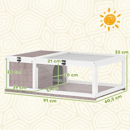 Turtle enclosure 91x60.5x32cm spruce with roof, 2 Zones & folding side walls for reptiles inside
