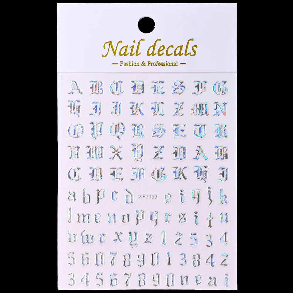 3D Glittery Gothic Letter Design Nail Art Stickers Uppercase Alphabet Letters Artistic Designs DIY Nail Art Decals Decoration #1