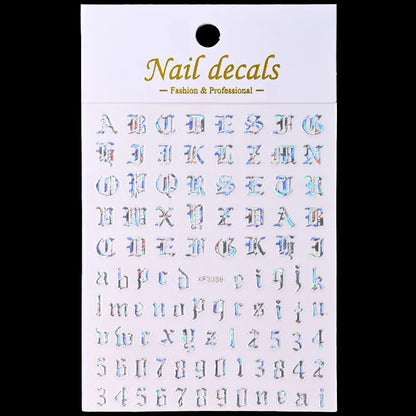 3D Glittery Gothic Letter Design Nail Art Stickers Uppercase Alphabet Letters Artistic Designs DIY Nail Art Decals Decoration #1