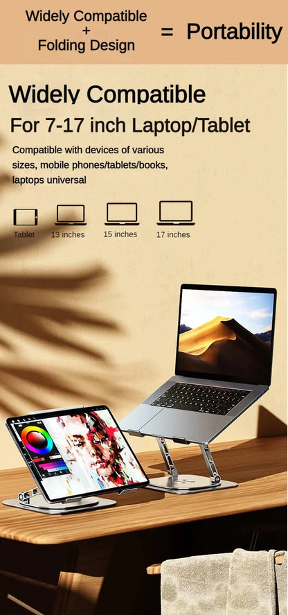 Laptop Stand 360° Rotatable Aluminum Alloy Tablet Cooling Stand with Folding Fan Radiator Support Lift Anti-skid for 7-17 Inch