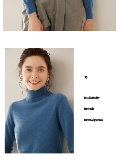 Cashmere Sweater Women's Turtleneck Long Sleeved Knitted Pullover 100% Pure Cashmere Base Sweater Korean Version Women's Top