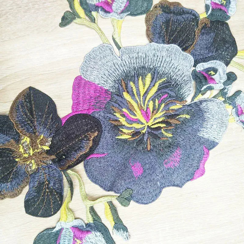 1PC Big Gray Flower Lace Embroidered Neckline Collar Trim Clothes Fabric Sewing Supplies Craft Wedding Dress Applique