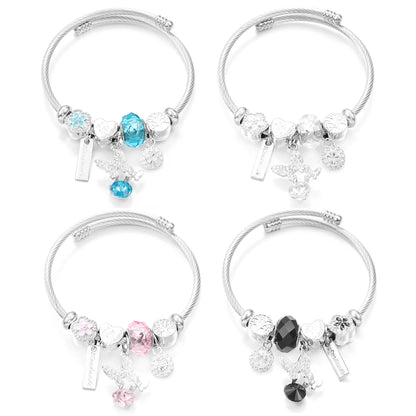 New Trendy Rhinestones Dragonfly Crystal Beaded Pendant Bracelet Stainless Steel 4 Colors Closure Bangles Women Bracelet Jewelry