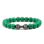 Natural Volcanic Stone Bracelet Men Matte Black Lave White Beads Charm Dumbbell Strand Bracelets Women Barbell Fitness Jewelry