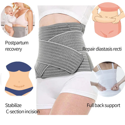 Sunveno Postpartum Belly Band Girdle for Postnatal Adjustable Belly Wrap C-section Recovery Binder Abdominal Support 